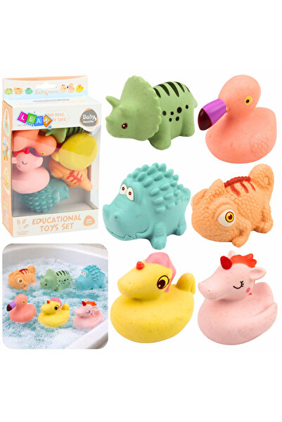 LeanToys Set animale de baie Lean Toys, cauciuc moale pastel, 6 piese, 6+ luni