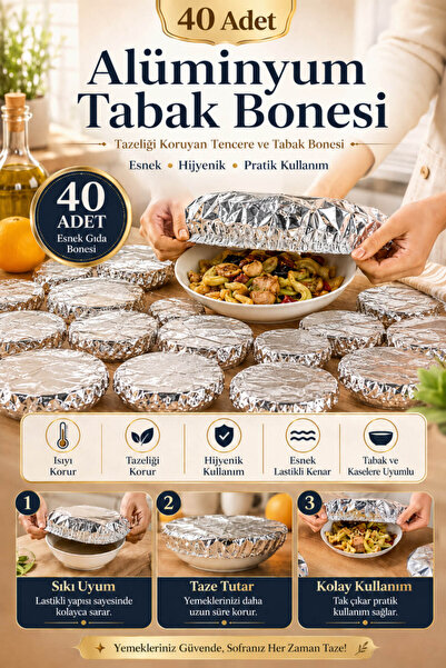 Anadolu Saray 40 Adet Alüminyum Tabak Bonesi Esnek Tencere Kapağı Gıda Koruyu...