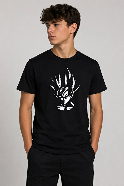 TripleT clothing Tricou negru din bumbac pentru bărbați Goku