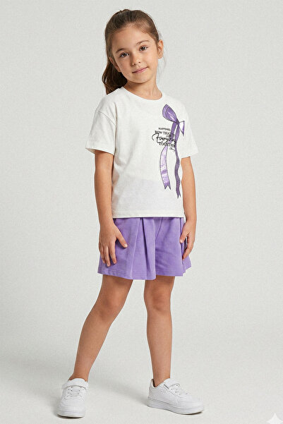 kinderos Bowknot Printed Girls' Shorts Two-Piece Set - 26Y 0781