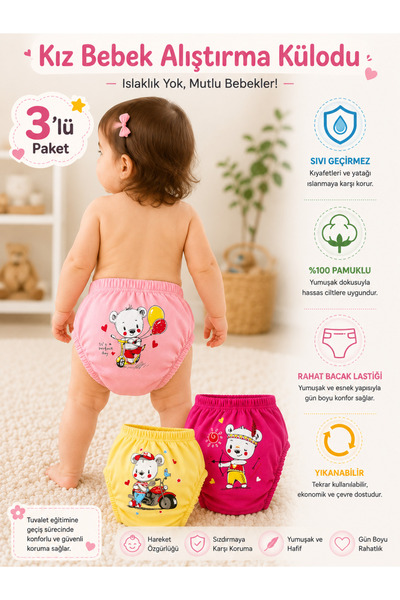 UmBaby Erkek/ KIZ Bebek 3'lü Emici Alıştırma Külodu Tuvalet Eğitim Külodu %10...