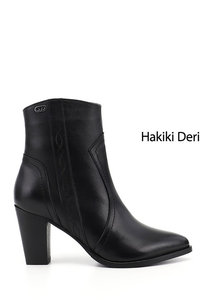 GÖNDERİ(R) Women's Black Zippered Pointed Toe Genuine Leather Boots