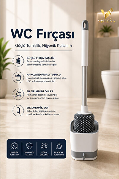 VİSLUNA Hijyenik Silikon Tuvalet Klozet Temizleme Fırçası Şık Tasarım Koku Önleyici Hızlı Kuruyan Hazneli WC Fırçası Banyo Temizlik Aparatı