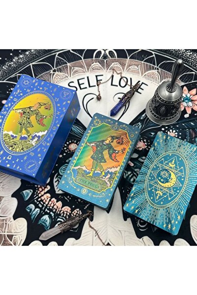 Galaksi Dükkanı Gold Foil Blue Moon Tarot Destesi /Yaldızlı, Su Geçirmez, Pvc...