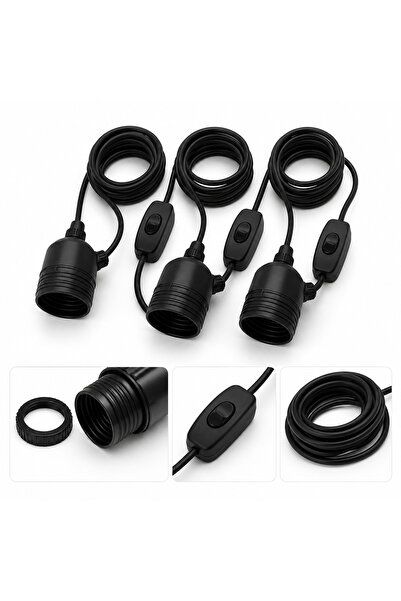 KWmobile Set 3 dulii E27 Suspendabil cu Intrerupator pe fir si Cablu 3.5m, Co...