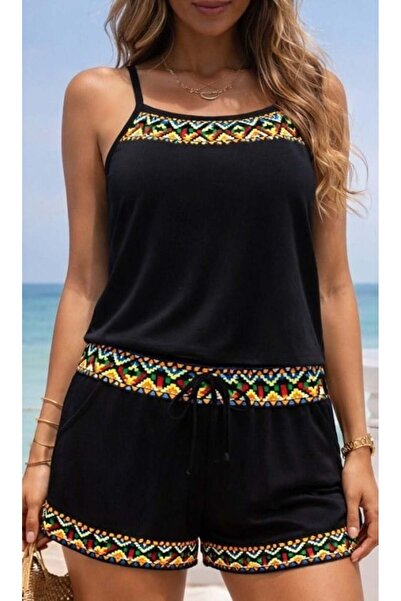 Generic Brand Women's Rope Strap Ethnic Pattern Detailed Short Viscose Blouse...