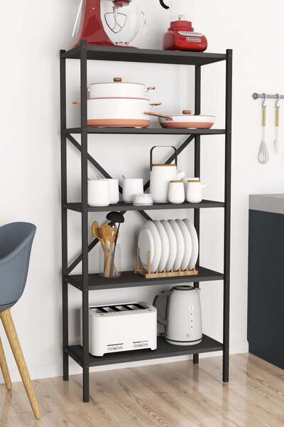 Vivendo Raft Metalic de Bucatarie cu 5 Polite, PAL 18 mm, 66 x 35 x 158 cm