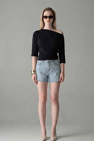 COMBİNE MİCHAİL Women's Short Sleeve Cotton Tight Black T-Shirt