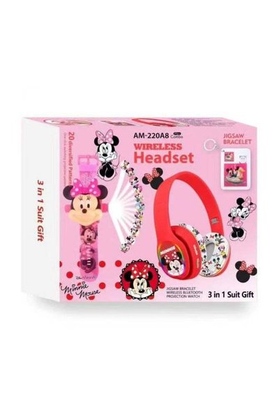 Minnie Mouse Bluetooth Headphones for Kids with 3-in-1 Gift Set (Headphones, Photo Watch, Medal)