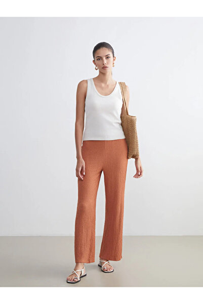 LC Waikiki Orange Textured Women's Trousers with Elastic Waist