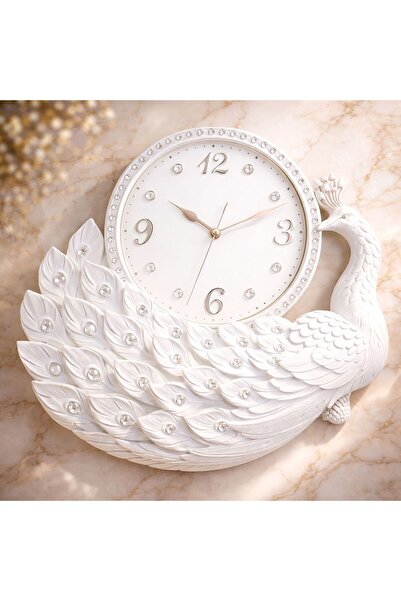 Vivendo Ceas de perete decorativ cu paun – design elegant – 44 x 39 cm