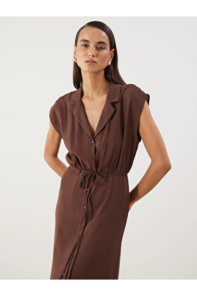 LC Waikiki Brown Belted Smocked Shirt Dress