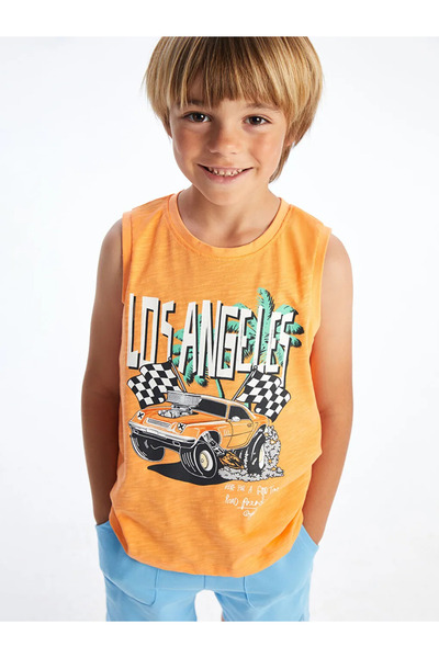 LC Waikiki Orange Crew Neck Printed Boys Undershirt