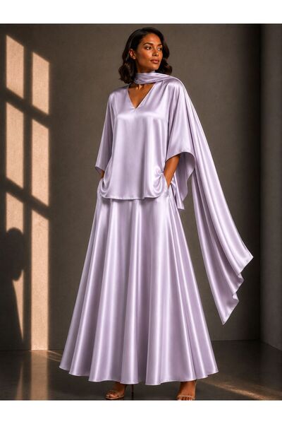 ALYEL NAKER Regular Kimono Sleeve Blouse & Midi Full Circle Skirt Top & Botto...