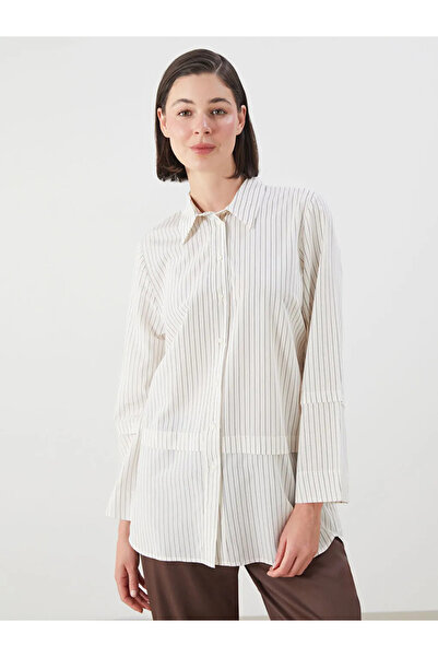 LC Waikiki Ecru Striped Poplin Women's Shirt Tunic