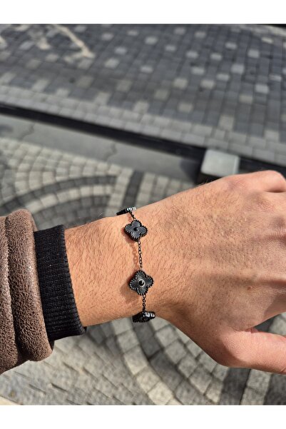 Genel Markalar Siyah Yonca Unisex 316L Paslanmaz Çelik Bileklik