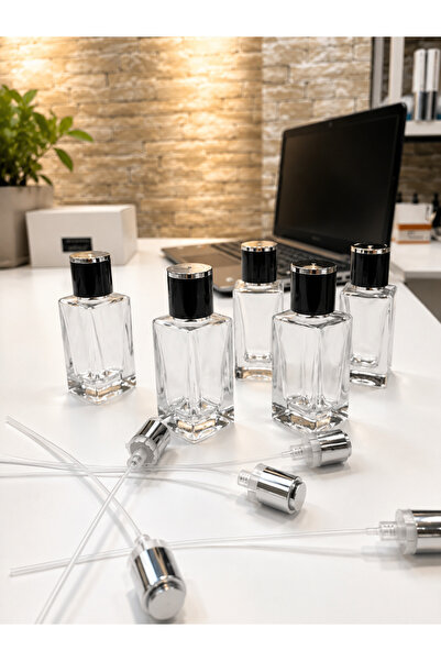 Mirkimya 30 ML Premium Parfüm Şişesi 5’li Set Kalın Cam Siyah Kapak Boş Şişe