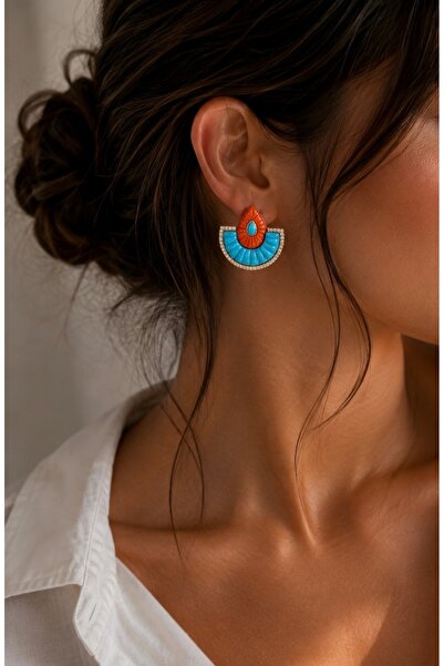 ANKA JEWELLRY Colorful Minerale Detail Women's Steel Earrings