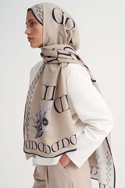 carell Elegance Monogram Floş Şal Latte