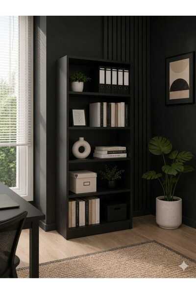 rava sa Modern Bookcase and Magazine Rack - 5 Shelves (Royal Black)
