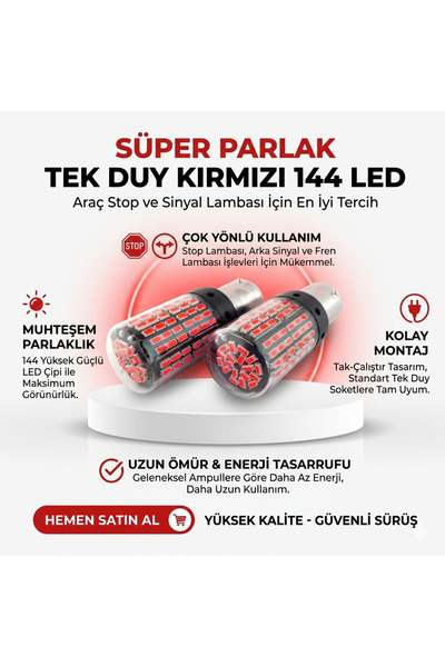 İyem Tüm Araçlara Uyumlu Tek Duy Kırmızı 144 Led- 2 Adet