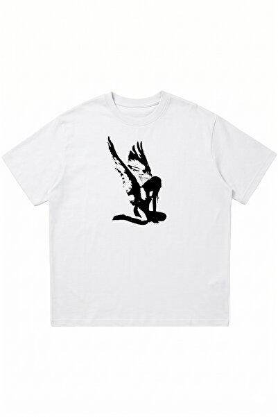 DASH WEAR Fallen Seraph Printed White Oversize Crew Neck T-Shirt