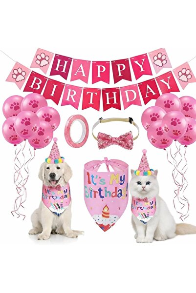 MMinora Pet Birthday Decoration Set Pink – Birthday Party Concept Pack for Do...