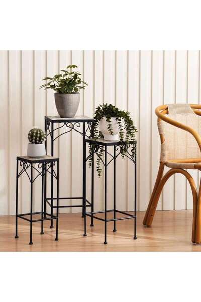 PAN HOME Medley 3-piece Square Metal Planter Stand - Black