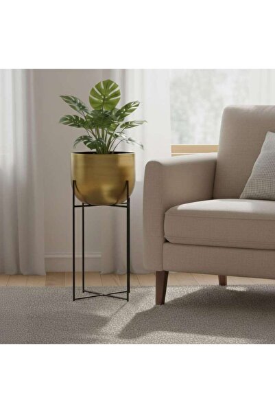 PAN HOME Fennel Metal Antique Planter With Stand 30x30x66cm - Gold