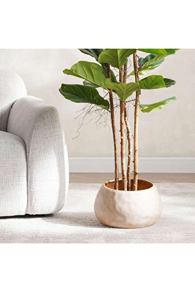 PAN HOME Nico Stoneware Planter With Gold Finish 34x34x20cm - Beige