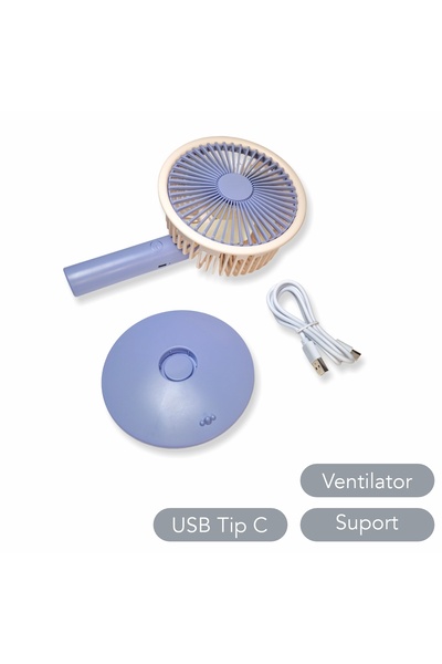 Naimeed Company Ventilator, cu baterie, Naimeed D5844, USB, Albastru, 140x230x74mm