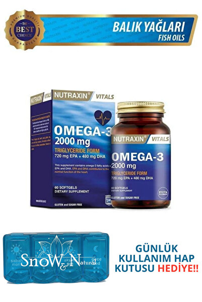 Nutraxin Omega-3 2000mg 60 Softgel Balık Yağı (750mg EPA - 480mg DHA) + Hap K...
