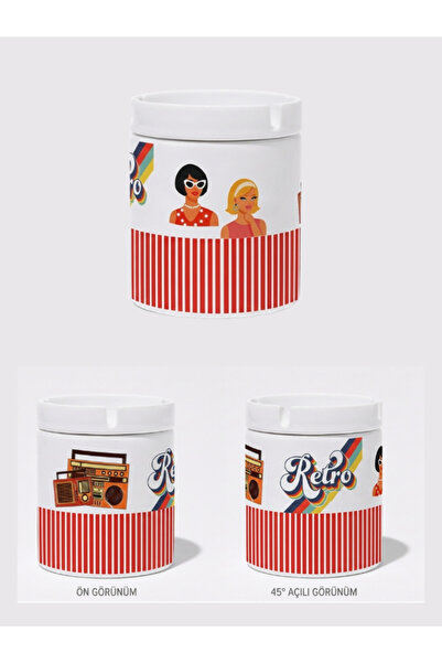 veracraft Kırmızı Çizgili Retro Pop Art Seramik Küllük - 90'lar Tasarım Büyük...