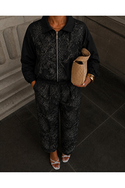 Butik Ayseba Women's Sequin Embroidered Jacket and Pants Set