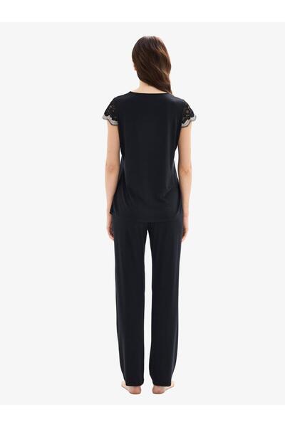 Blackspade Kadın Kısa Kollu V Yaka Siyah Pijama Takımı C3T0N025