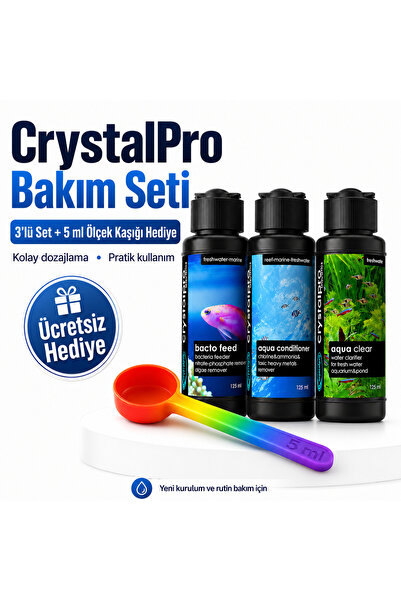 Crystalpro Akvaryum Kurulum Bakım Seti 3lü Su Düzenleyici Bakteri Desteği Ölç...