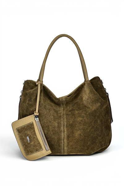 VOSTRO 100% Genuine Leather Women's Olive Suede Soft Hand and Shoulder Bag - ...