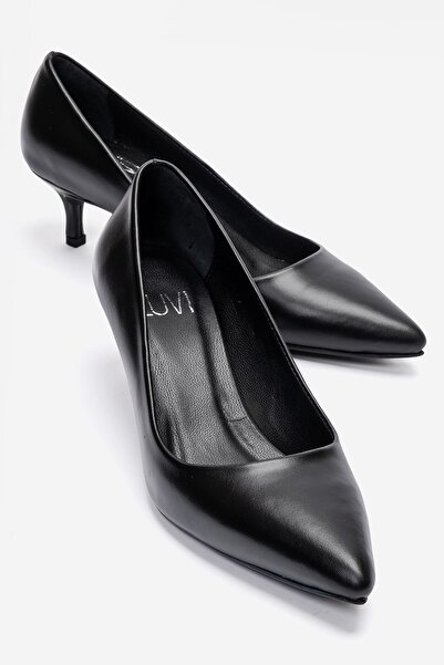 LuviShoes JALEN Дамски обувки от естествена черна кожа с нисък ток