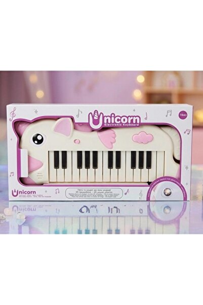 MAXISHOPSRL Orga Unicorn cu 25 Clape Lumini si Sunete pentru Copii 18+ luni Roz