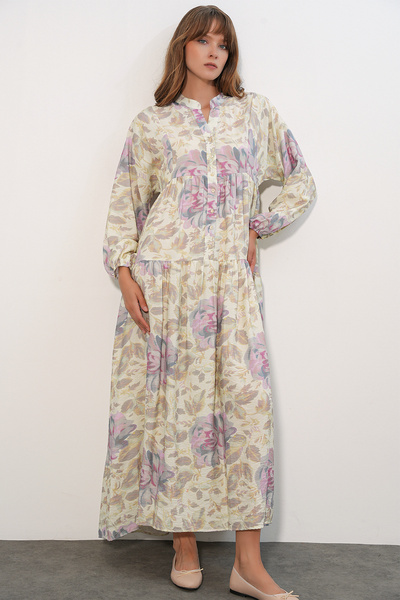 Merterium Women's Lilyum Fabric Long Hijab Dress 1513 - Powder