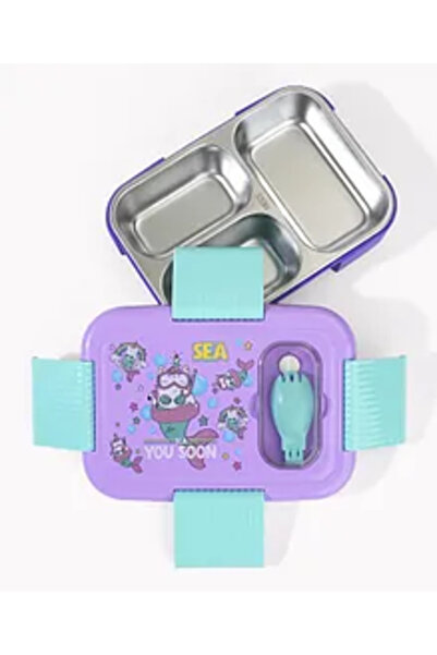 Bonfino Lunch Box with Foldable Spork, Sea You Soon Theme, Stainless Steel In...