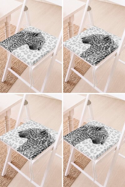 Home Set of 4 Black and White Leopard Patterned Lace-Up Chair Cushions