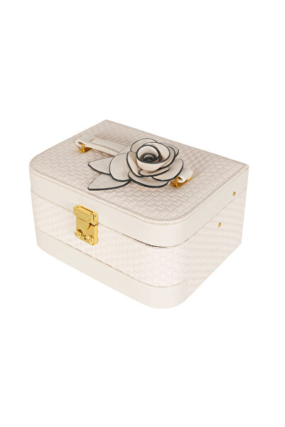 Assoda Luxury Jewelry Organizer Case with Flower and Lock Double Drawer Pu Je...