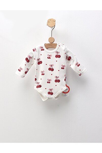 MiniKids Body cu maneca lunga Ciresele, alb-rosu