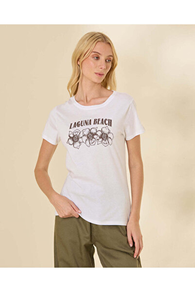 REDTAG Women White Graphic T-Shirt