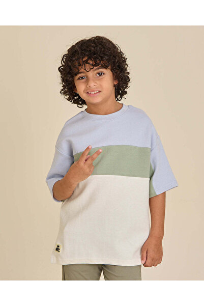 REDTAG Boys Blue Cut And Sew T-Shirt