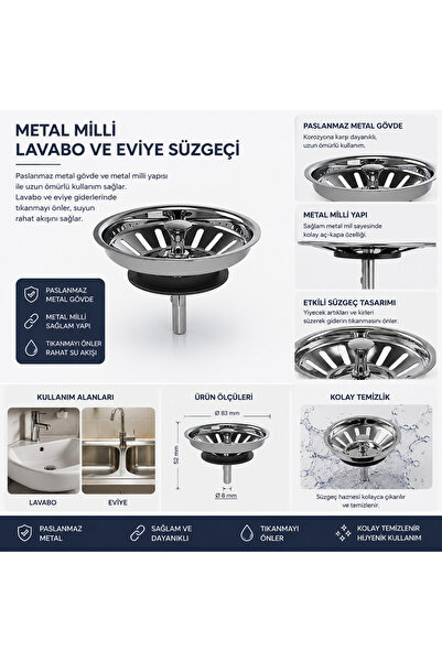 GenelTedarik eviye süzgeci metal mil paslanmaz lavobo süzgeci