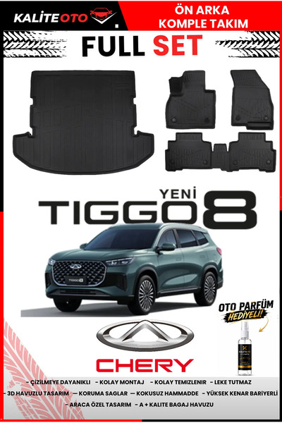 ko kaliteoto Chery Yeni Tiggo 8 2026 Model 3D Bagaj Havuzu Ve Paspas Seti+Oto...