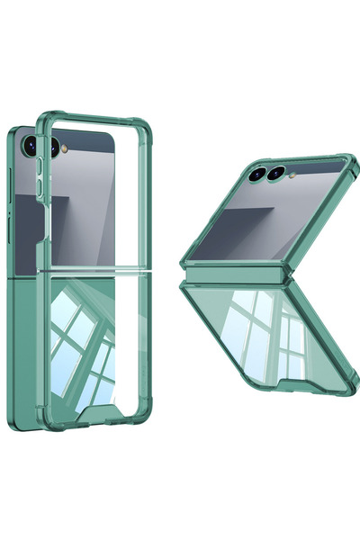 Rivor Samsung Galaxy Z Flip 7 Uyumlu Kılıf Full Camlı Metal Görünümlü Köşe Ko...