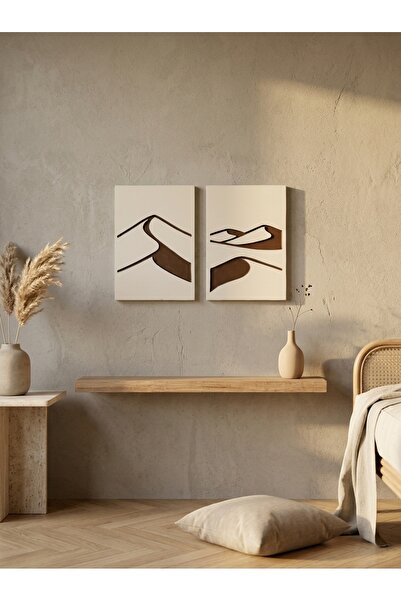 Abstract Dunes 2'li Duvar Sanatı Seti - Modern Soyut Kum Tepesi Motifli Kazıma Tablo, Organik Minimalist Tablo